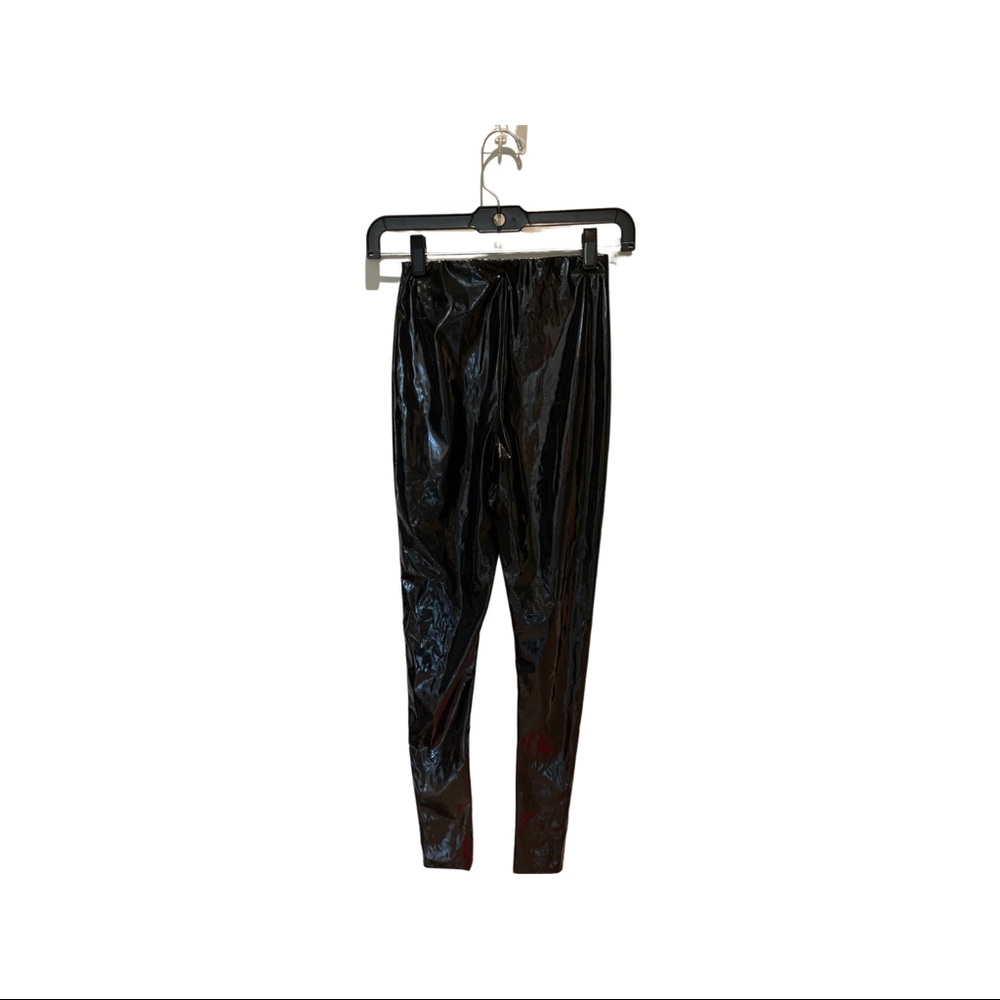 BLACK SHINY VINYL PU LEGGINGS size UK4 - Picture 4 of 6